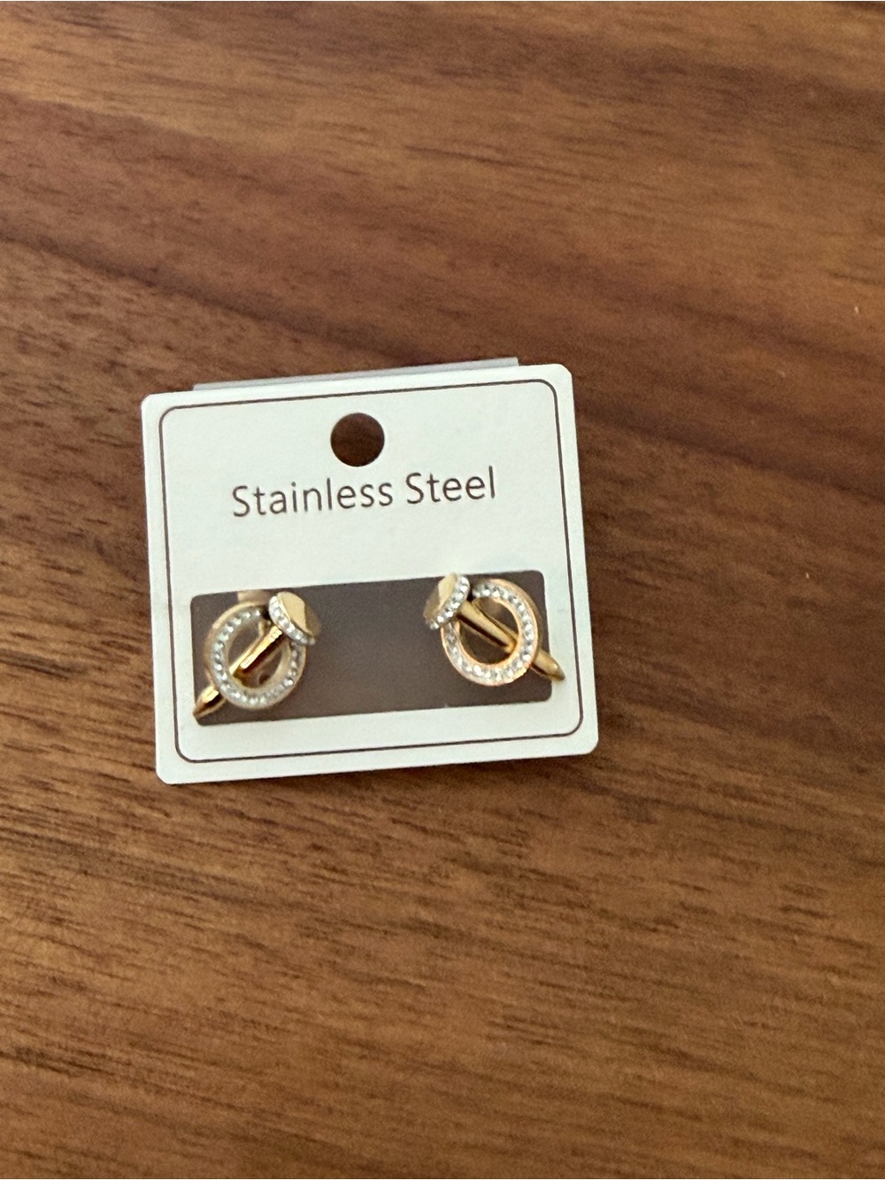 Gold Crystal Circle Toggle Stud Earrings - Stainless Steel